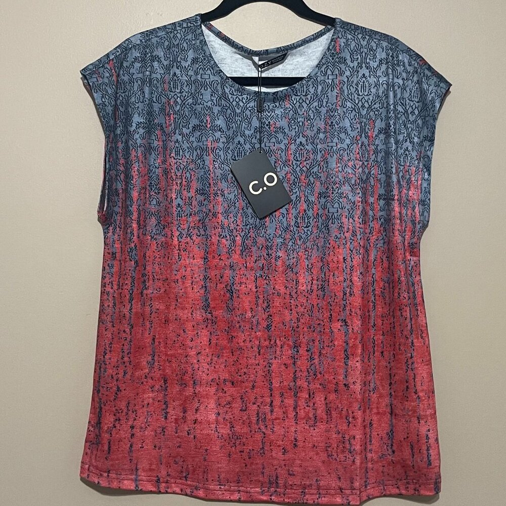 C.O.Z.Y. Blue and Red blouse, Medium, NWT